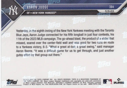2023 TOPPS NOW #304 AARON JUDGE- NEW YORK YANKEES