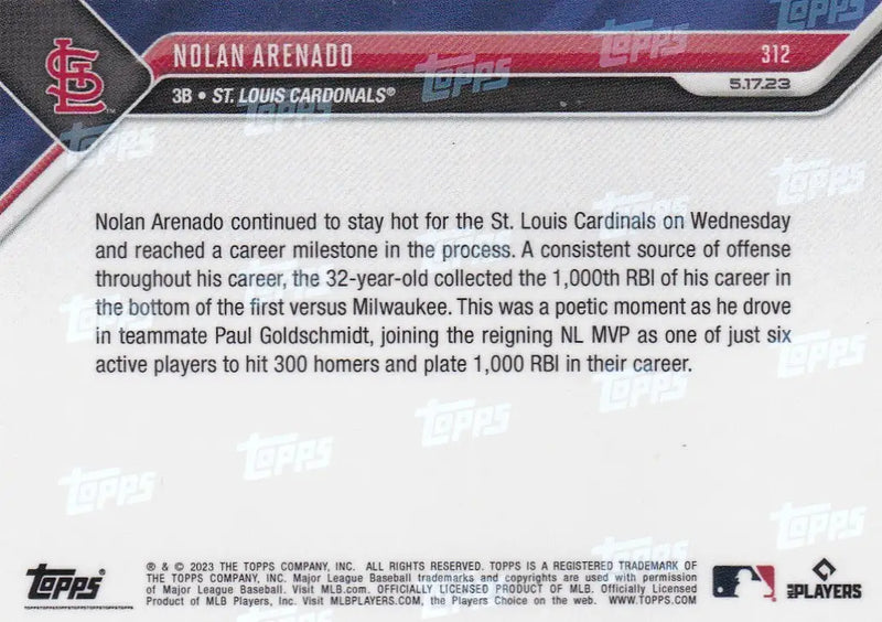 2023 TOPPS NOW #312 NOLAN ARENADO- ST LOUIS CARDINALS - Baseball Card Single