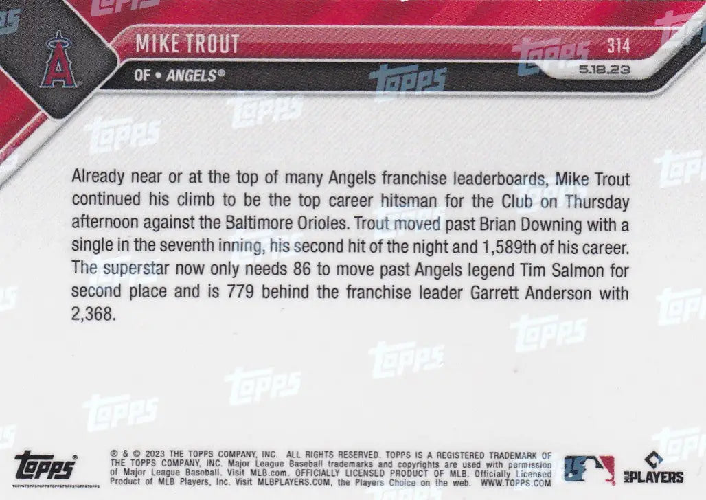 2023 TOPPS NOW #314 MIKE TROUT- ANGELS - Baseball Card Single