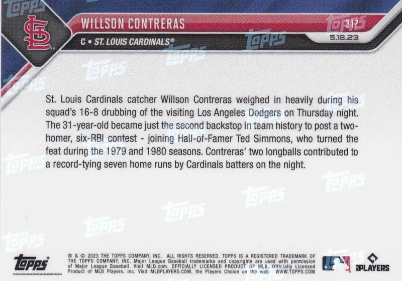 2023 TOPPS NOW #317 WILLSON CONTRERAS- ST LOUIS CARDINALS - Baseball Card Single