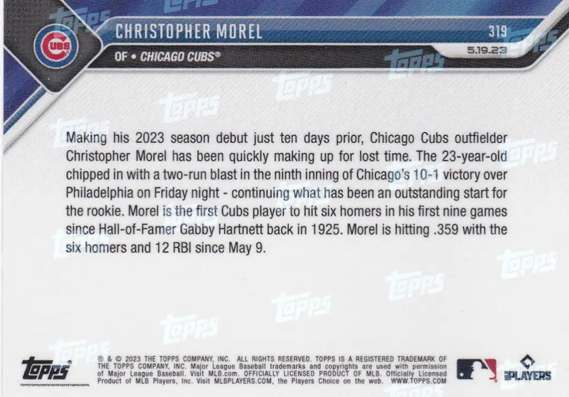 2023 TOPPS NOW #319 CHRISTOPHER MOREL- CHICAGO CUBS - Baseball Card Single