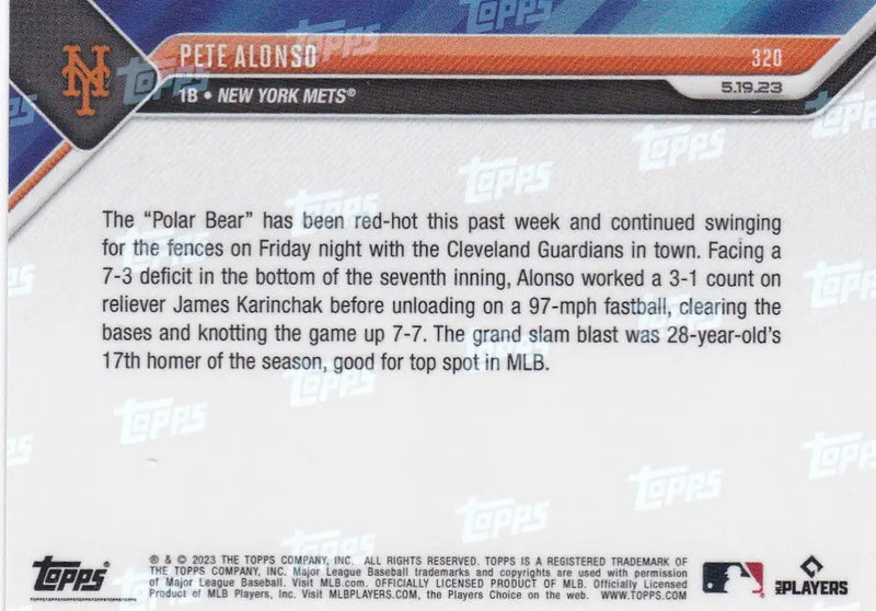 2023 TOPPS NOW #320 PETE ALOSNO- NEW YORK METS - Baseball Card Single