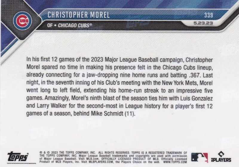 2023 TOPPS NOW #339 CHRISTOPHER MOREL- CHICAGO CUBS - Baseball Card Single