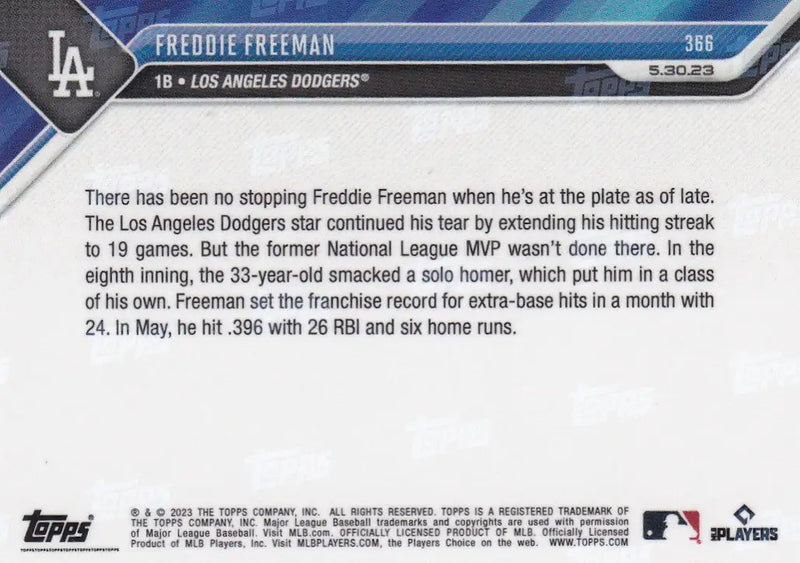 2023 TOPPS NOW #366 FREDDIE FREEMAN- LOS ANGELES DODGERS - Baseball Card Single