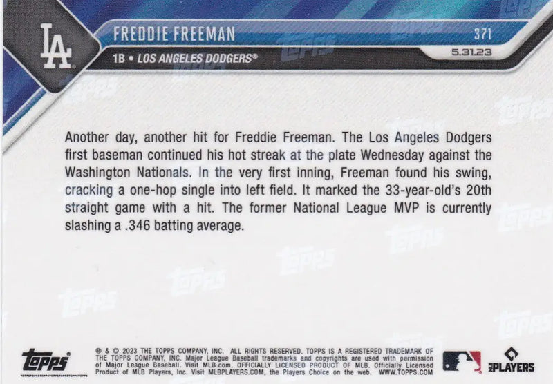 2023 TOPPS NOW #371 FREDDIE FREEMAN- LOS ANGELES DODGERS