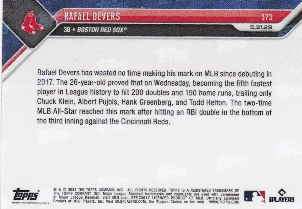 2023 TOPPS NOW #373 RAFAEL DEVERS- BOSTON RED SOX - Baseball Card Single