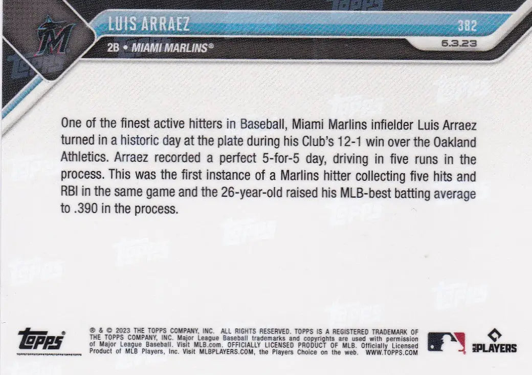 2023 TOPPS NOW #382 LUIS ARRAEZ- MIAMI MARLINS - Baseball Card Single