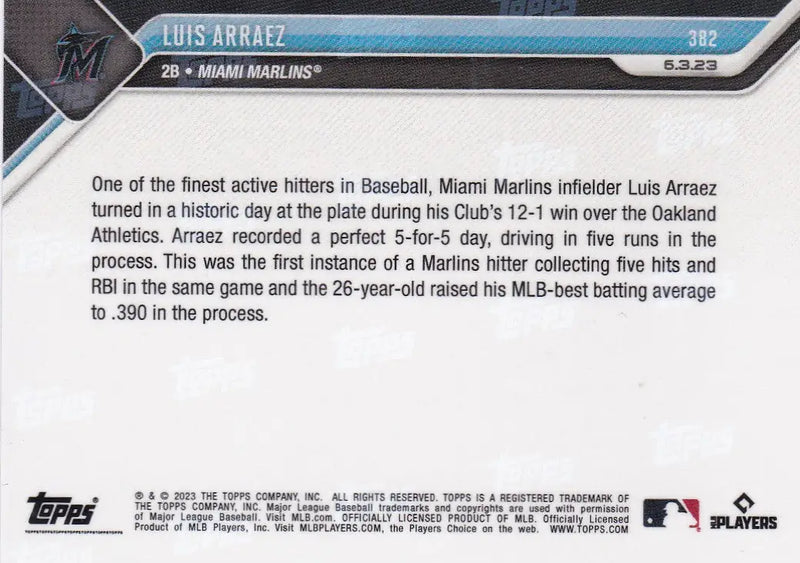 2023 TOPPS NOW #382 LUIS ARRAEZ- MIAMI MARLINS - Baseball Card Single