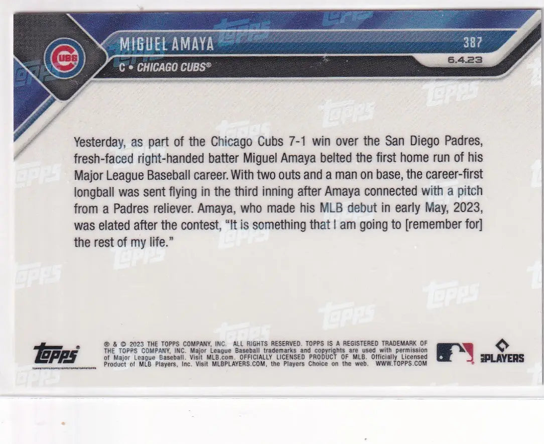 2023 TOPPS NOW #387 MIGUEL AMAYA- CHICAGO CUBS - Baseball Card Single