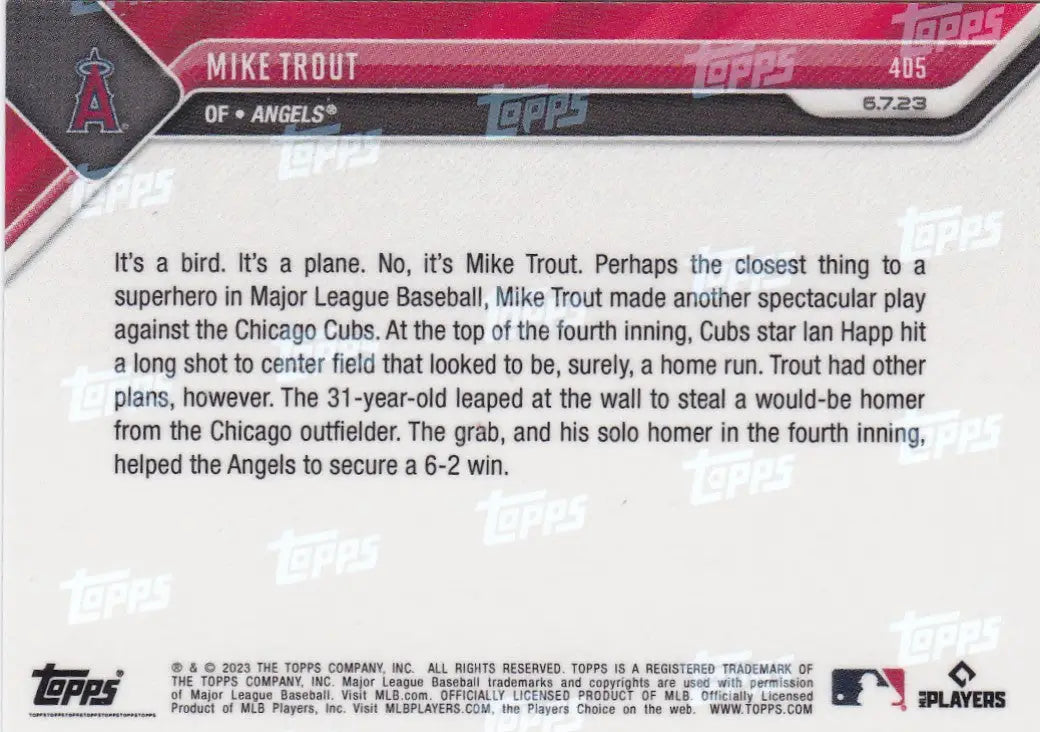 2023 TOPPS NOW #405 MIKE TROUT- ANGELS - Baseball Card Single