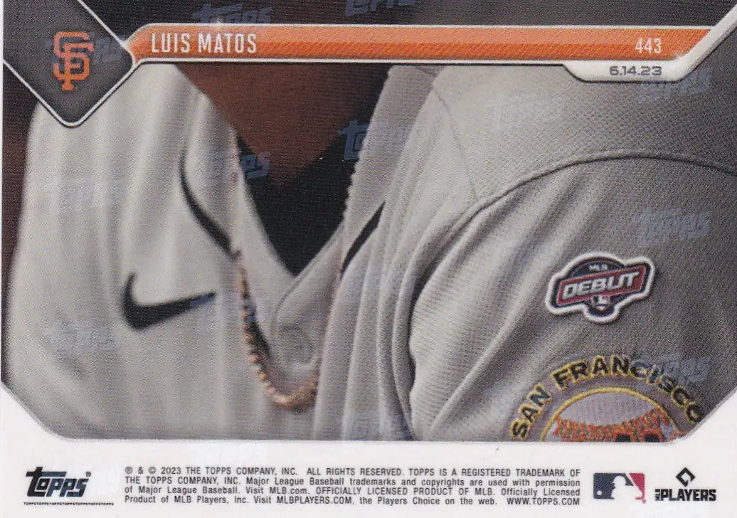 2023 TOPPS NOW #443 LUIS MATOS- SAN FRANCISCO GIANTS - Baseball Card Single