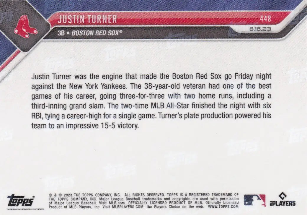2023 TOPPS NOW #448 JUSTIN TURNER- BOSTON RED SOX - Baseball Card Single