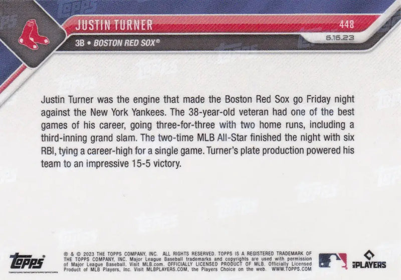 2023 TOPPS NOW #448 JUSTIN TURNER- BOSTON RED SOX - Baseball Card Single