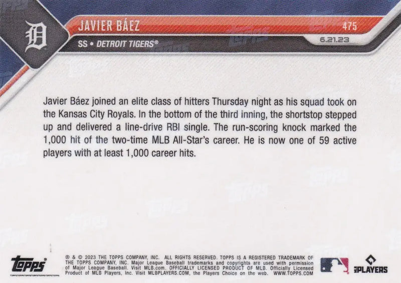 2023 TOPPS NOW #475 JAVIER BAEZ- DETROIT TIGERS - Baseball Card Single