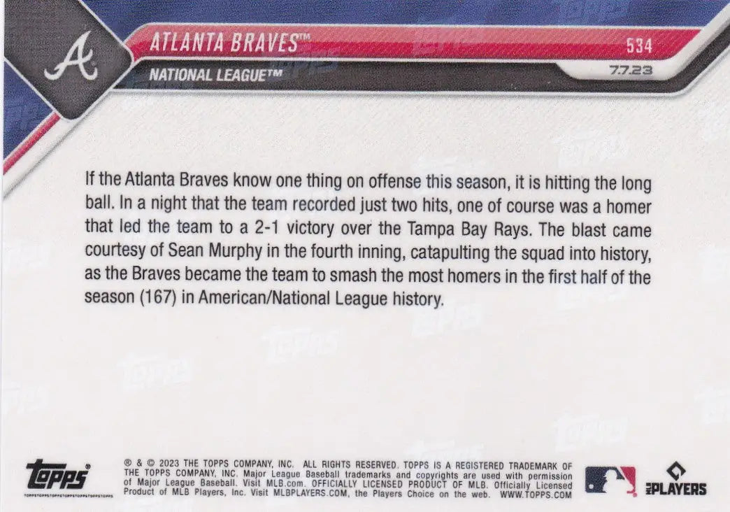 2023 TOPPS NOW #534 ATLANTA BRAVES - Baseball Card Single
