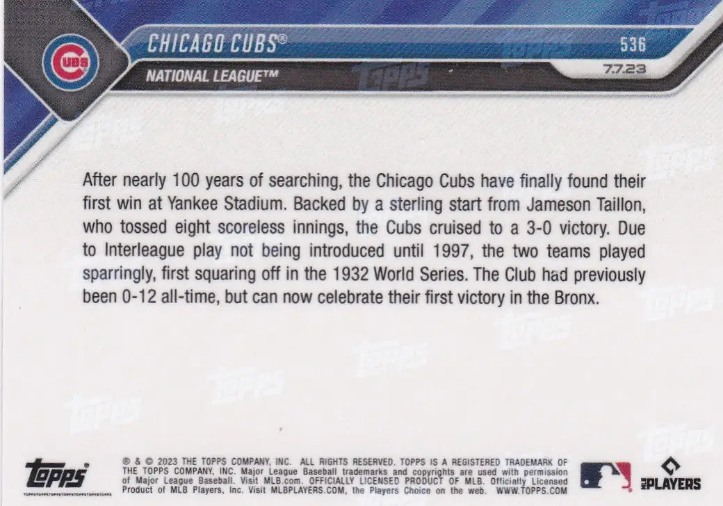 2023 TOPPS NOW #536 CHICAGO CUBS - Baseball Card Single