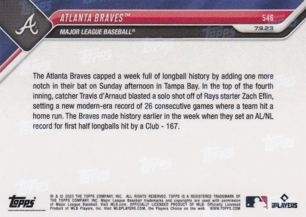 2023 TOPPS NOW #546 ATLANTA BRAVES - Baseball Card Single