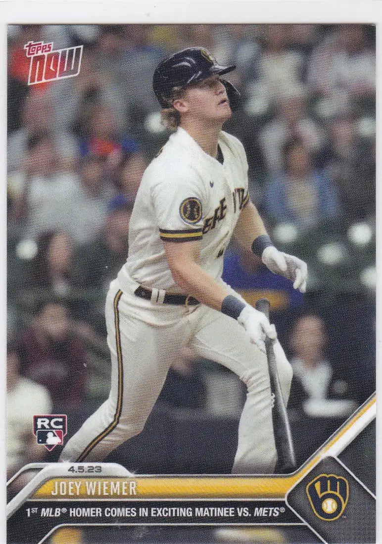2023 TOPPS NOW Joey Wiemer Milwaukee Brewers trading card featuring Joey Wiemer Milwaukee Brewers