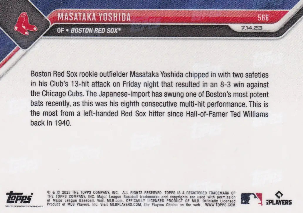 2023 TOPPS NOW #566 MASATAKA YOSHIDA- BOSTON RED SOX - Baseball Card Single