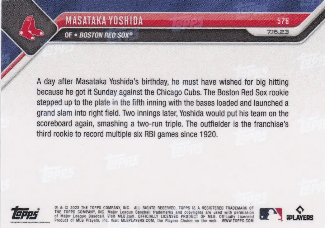 2023 TOPPS NOW #576 MASATAKA YOSHIDA- BOSTON RED SOX - Baseball Card Single