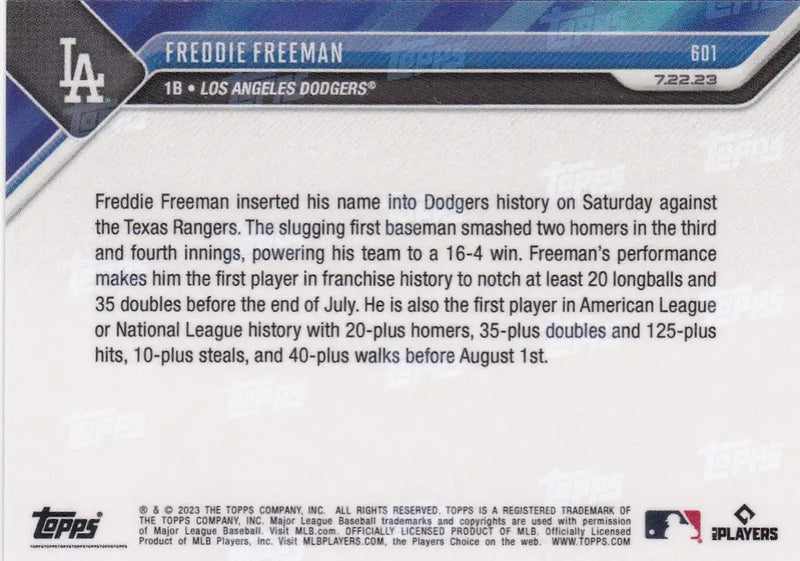 2023 TOPPS NOW #601 FREDDIE FREEMAN- LOS ANGELES DODGERS