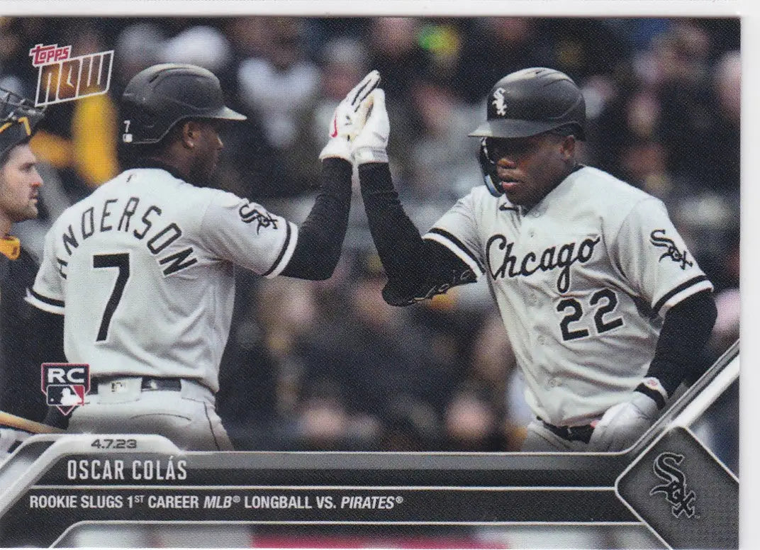 Oscar Colás rookie baseball card featuring two Chicago White Sox players in 2023 TOPPS NOW