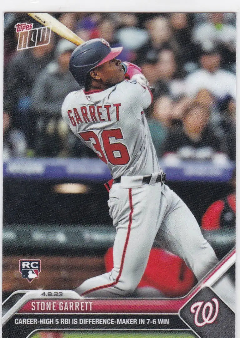 Topps Now baseball card of Stone Garrett Washington Nationals batting pose