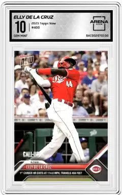 A graded Elly De La Cruz Arena Club baseball trading card from 2023 Topps Now