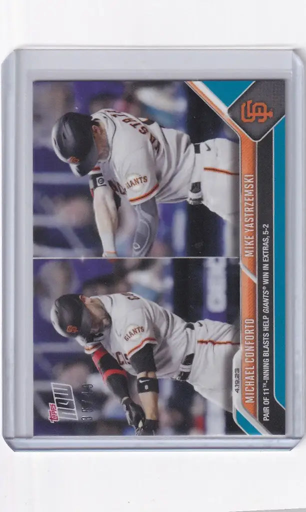 Baseball trading card of Michael Conforto San Francisco featuring pitcher action shots