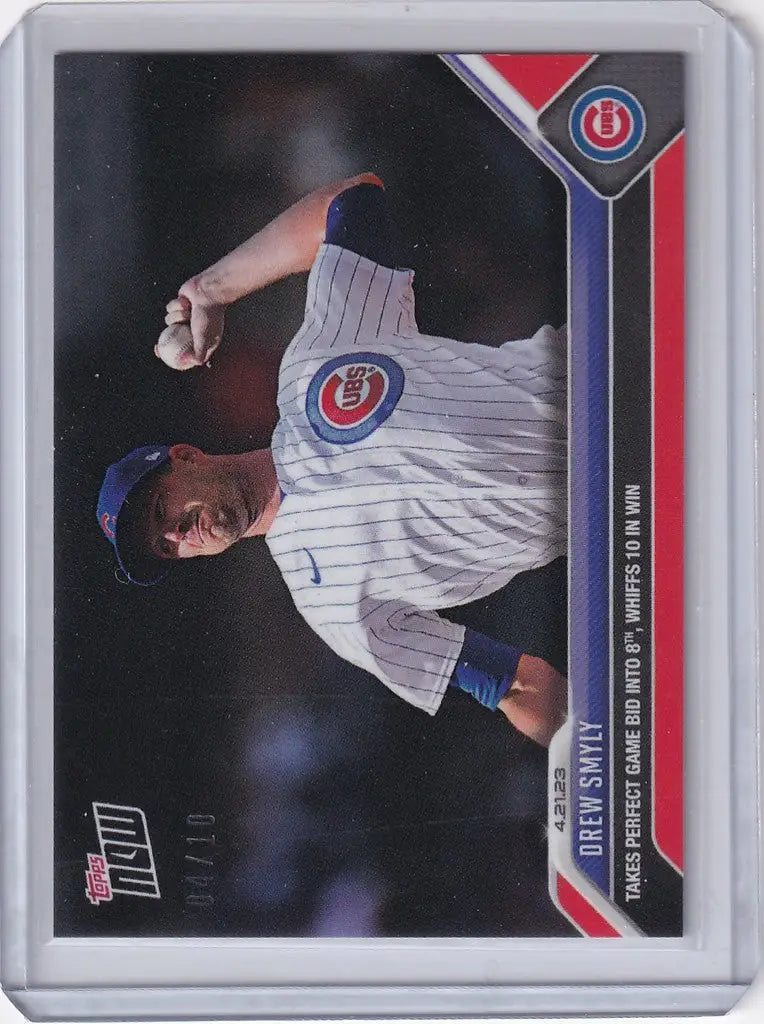 Baseball trading card of Drew Smyly, Chicago Cubs pitcher in mid-throw action