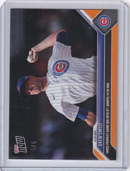 Baseball card of Drew Smyly in a Chicago Cubs pinstriped uniform and blue cap