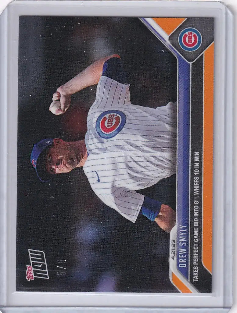 Baseball card of Drew Smyly in a Chicago Cubs pinstriped uniform and blue cap