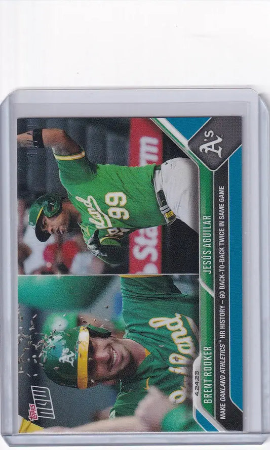 Baseball trading card of Brent Rooker and Jesus Aguilar in Oakland Athletics uniforms