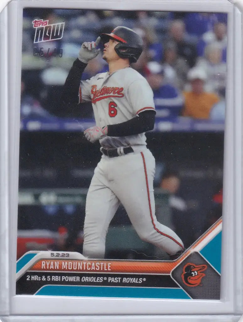Baseball card of Ryan Mountcastle in batting stance, Baltimore Orioles 2023 Topps Now