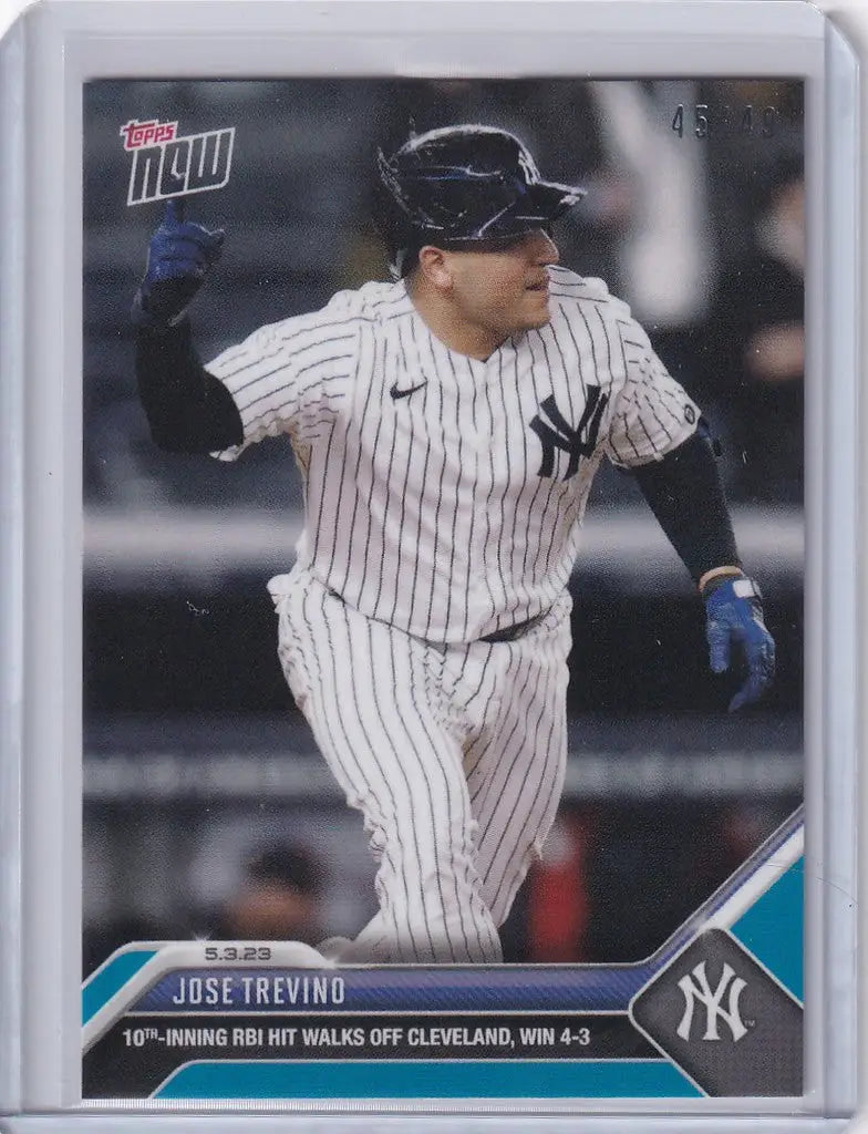 Baseball card of Jose Trevino in New York Yankees pinstripes, 2023 Topps trading cards