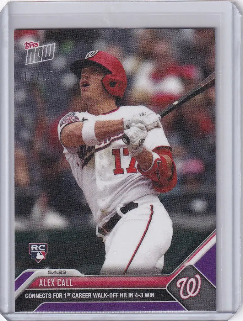Baseball card of Washington Nationals player Alex Call mid-swing, 2023 Topps Now Parallel
