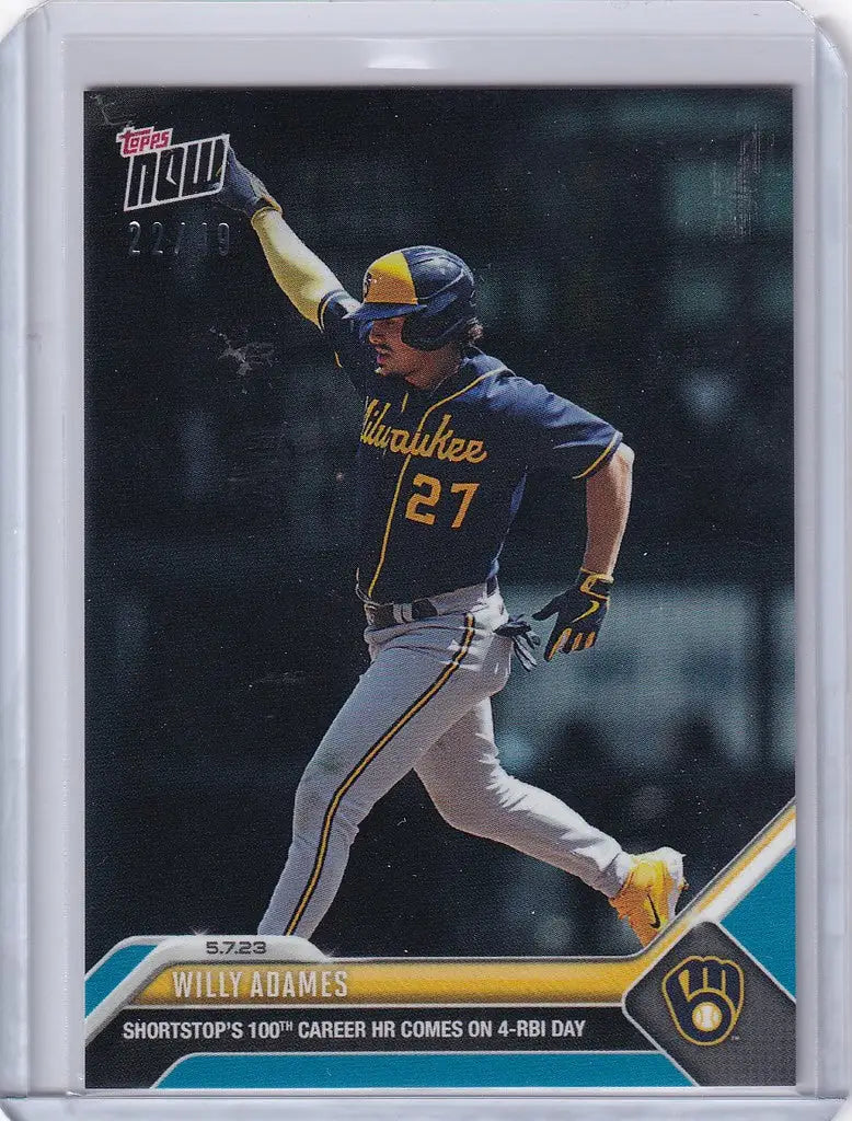 Baseball trading card of Willy Adames mid-swing for Milwaukee Brewers 2023 TOPPS NOW