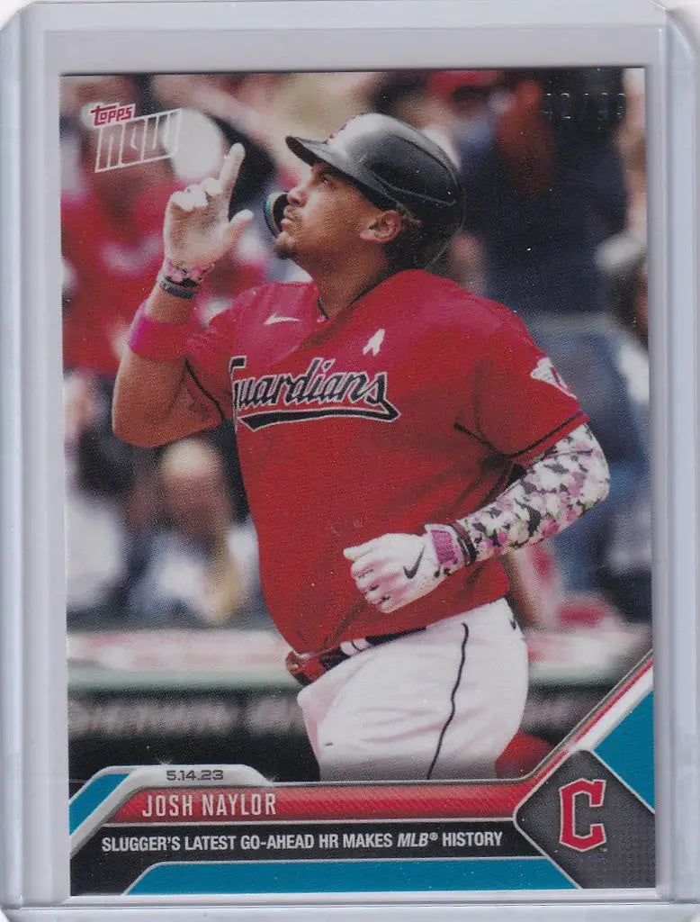 Baseball trading card of Josh Naylor in red uniform for Cleveland Guardians
