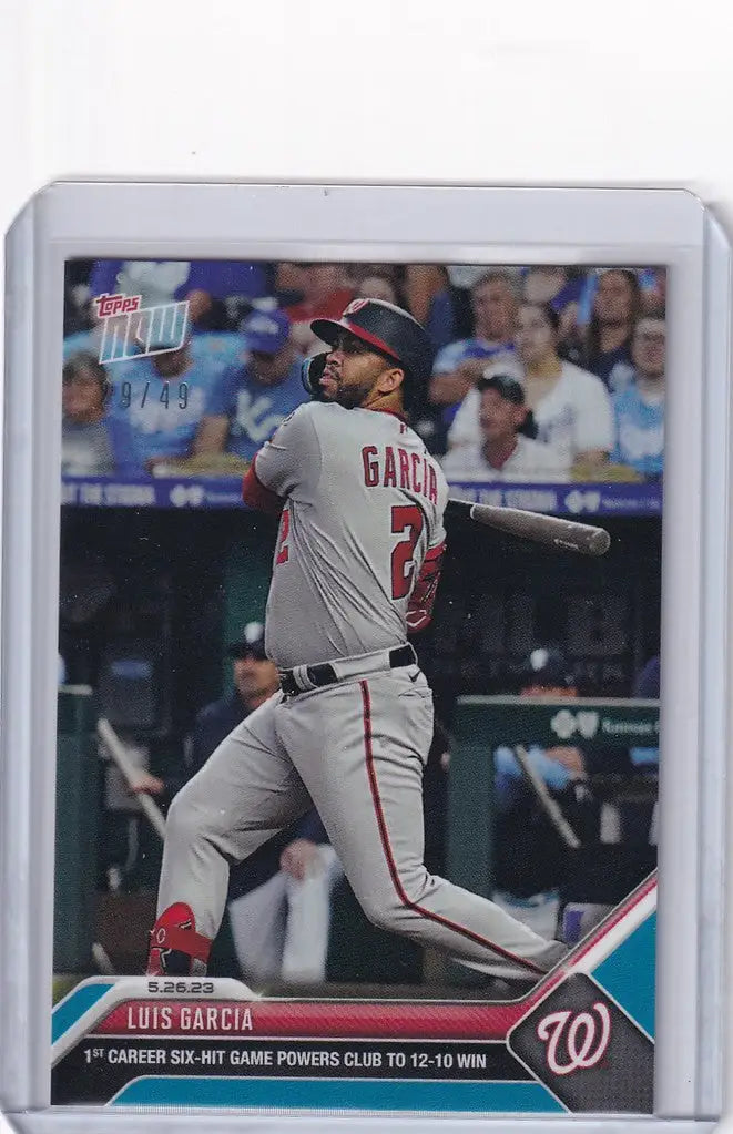 Baseball card of Luis Garcia swinging bat for Washington Nationals 29/49 collectible