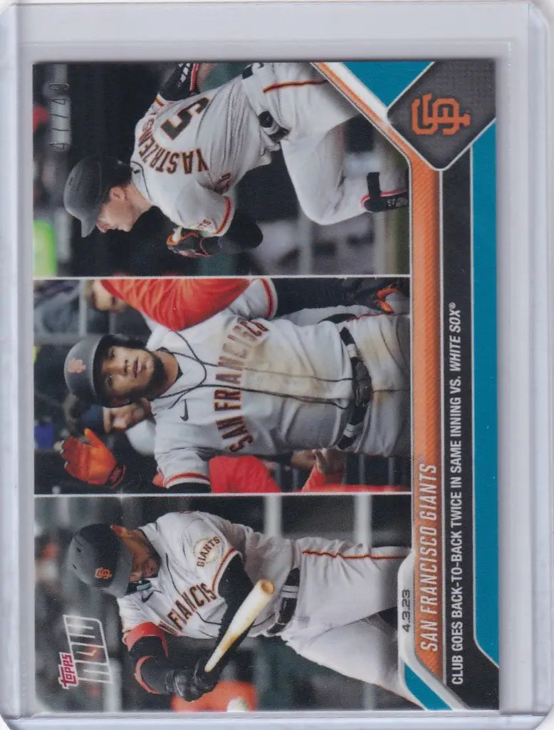 Baseball trading card of San Francisco Giants players showcasing action shots