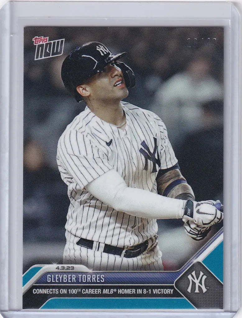 Gleyber Torres batting on a 2023 Topps Now Parallel New York Yankees trading card