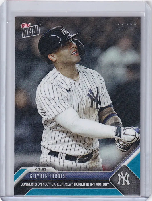 Gleyber Torres batting on a 2023 Topps Now Parallel New York Yankees trading card