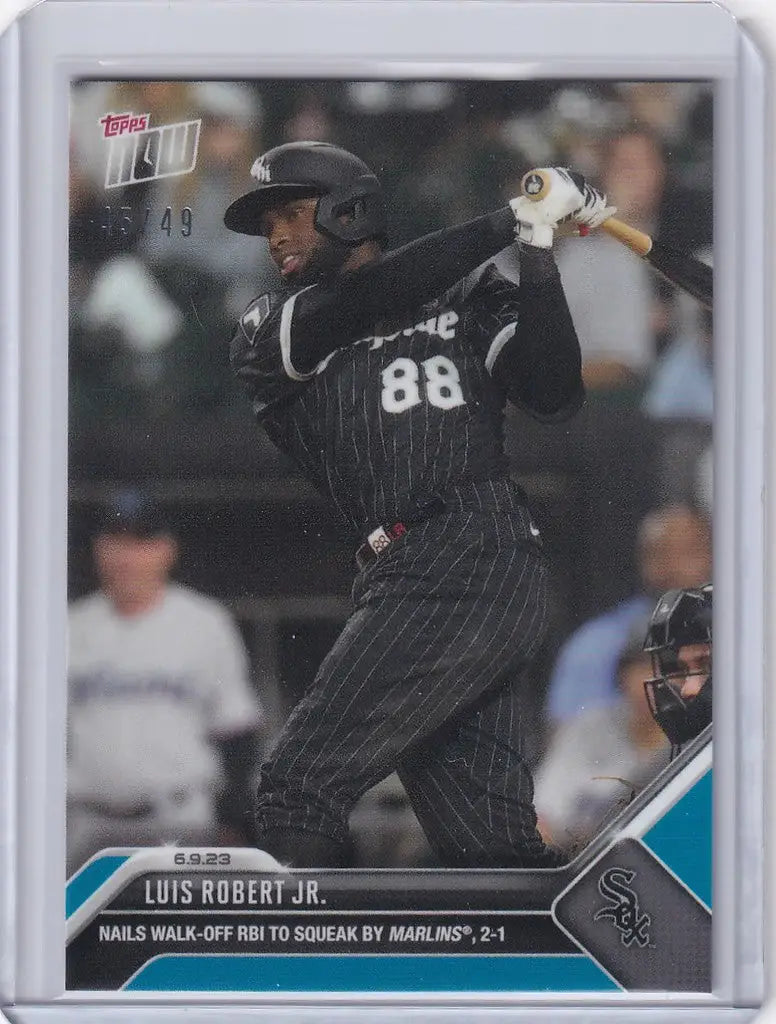 Baseball card of Luis Robert Jr Chicago in batting stance for Chicago White Sox collectors