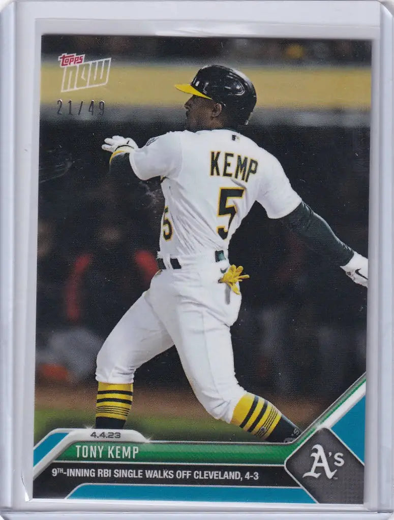 Baseball card of Tony Kemp in batting stance for Oakland Athletics 21/49