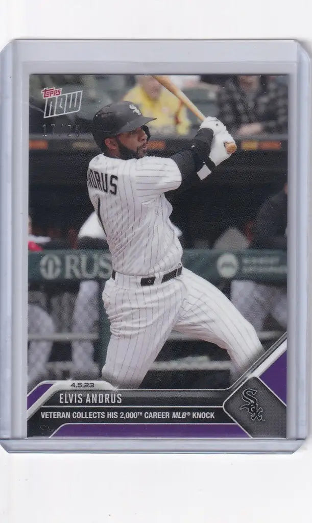 Baseball trading card of Elvis Andrus, Chicago White Sox, mid-swing action