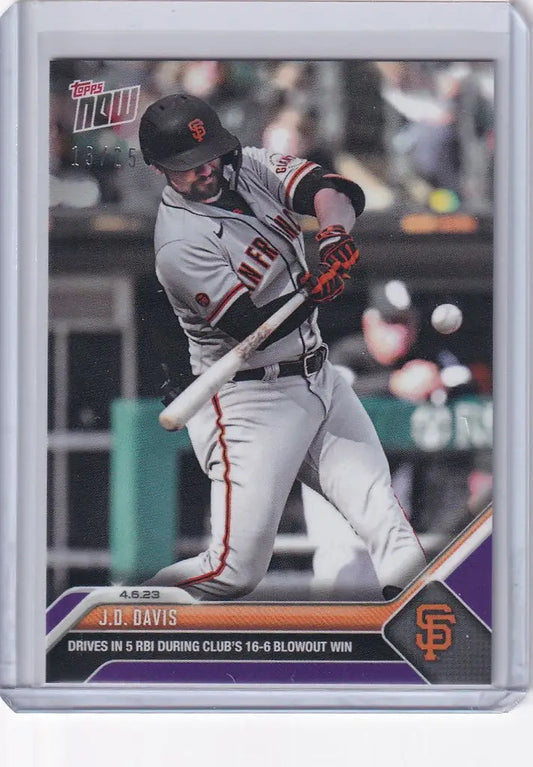 Baseball card of J.D. Davis swinging bat for San Francisco Giants 2023 TOPPS NOW