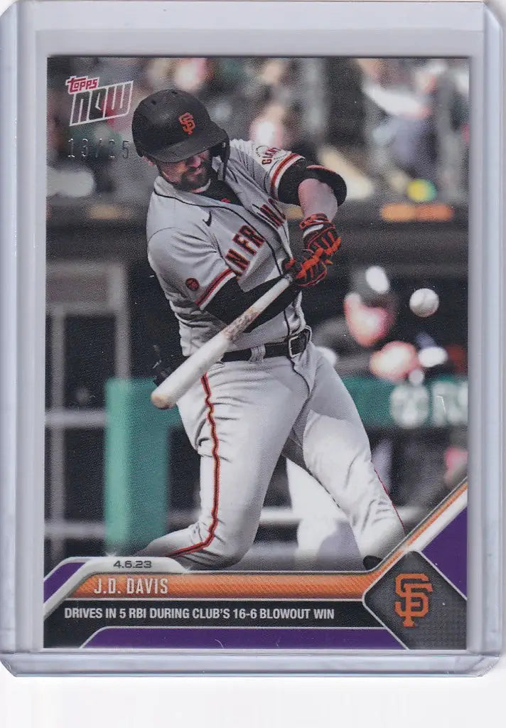 Baseball card of J.D. Davis swinging bat for San Francisco Giants 2023 TOPPS NOW