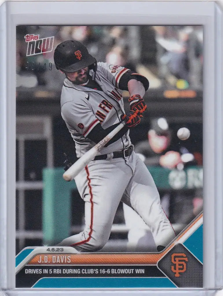 Baseball card of J.D. Davis swinging bat for San Francisco Giants 48/49 edition