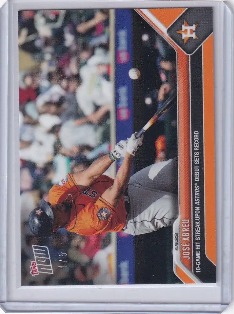 Baseball card of Jose Abreu swinging for the Houston Astros, 2023 Topps Now Parallel