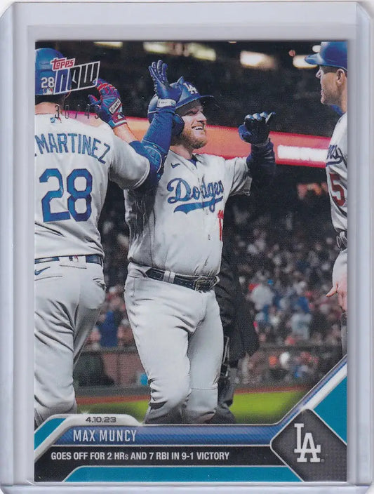 Baseball trading card of Max Muncy celebrating with Los Angeles Dodgers, 30/49